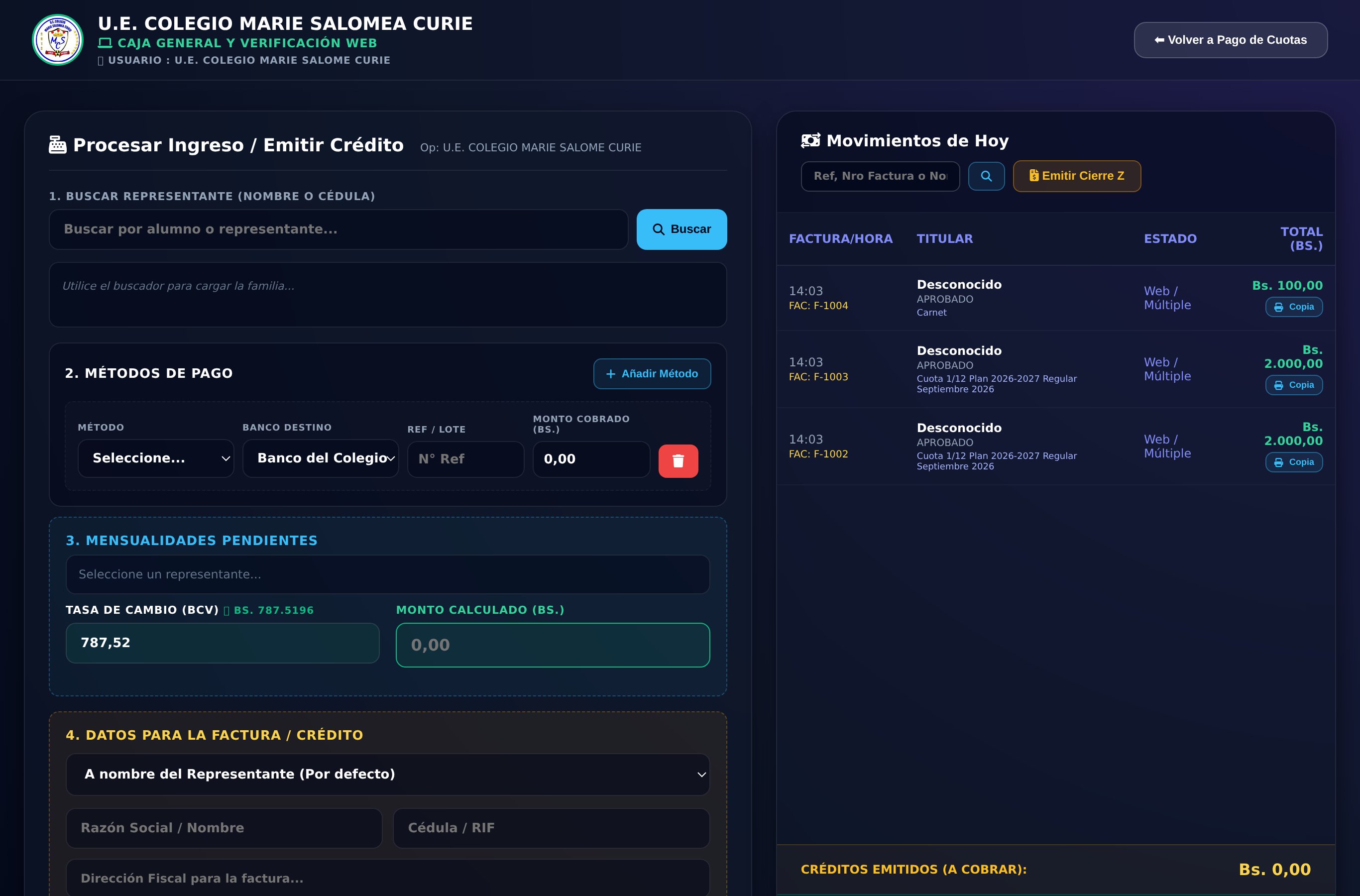Caja y pago de cuotas CarnetPass